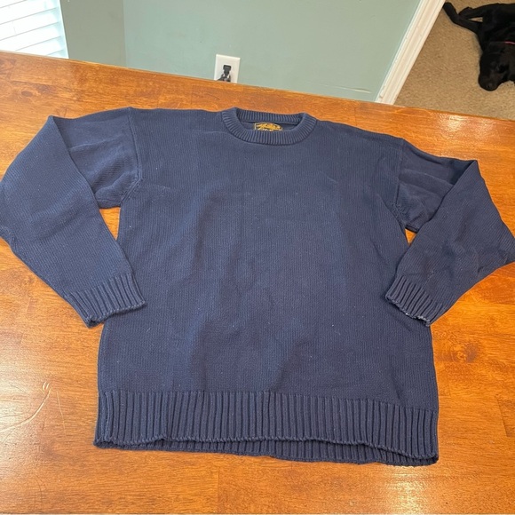 Eddie Bauer 100% cotton cable knit navy sweater size large tall - Picture 1 of 7